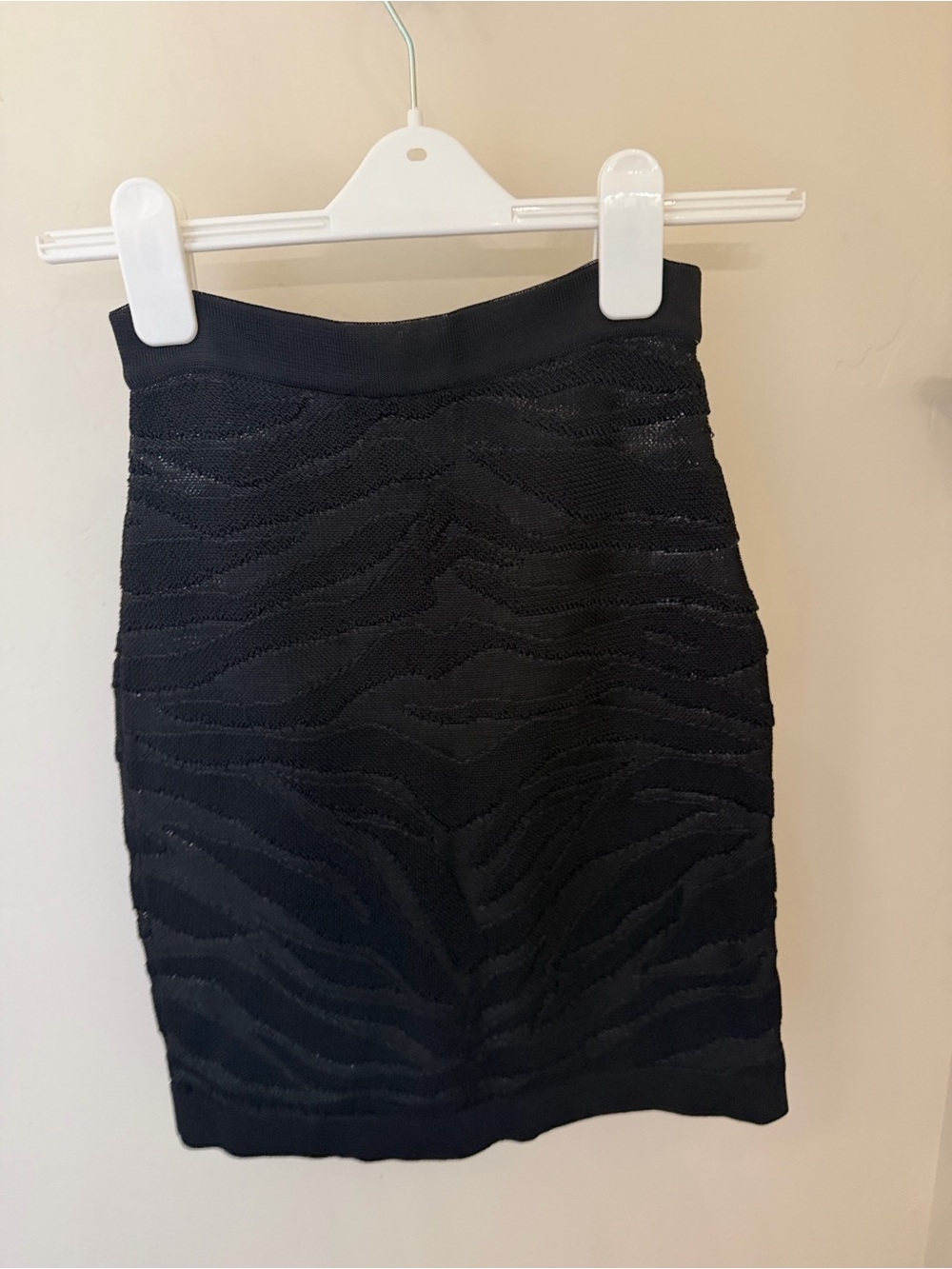 Balmain Black Textured Wave Pencil Skirt